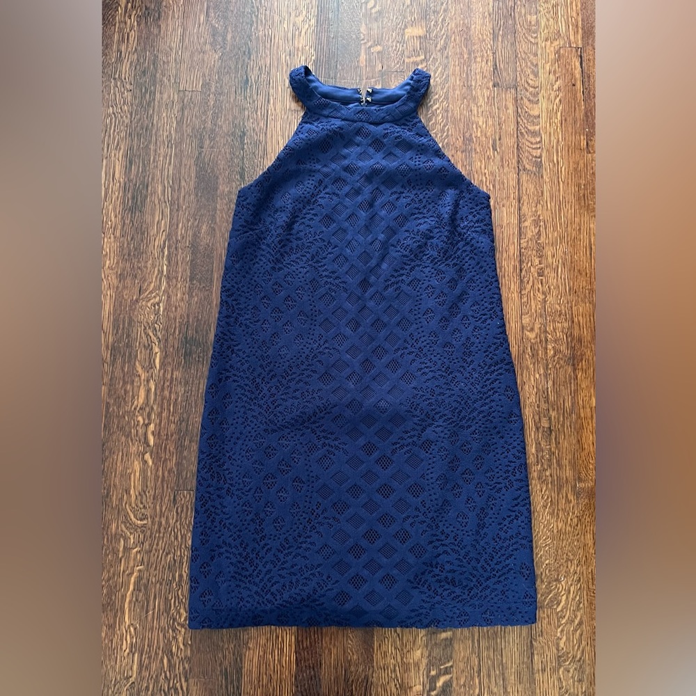 Lilly Pulitzer Rayanne Shift Dress True Navy Pineapple Geo Lace #005119 Sz M